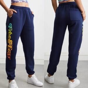 Free & Easy Navy Blue Los Angeles Logo Casual Athleisure Jogger Sweatpants Small